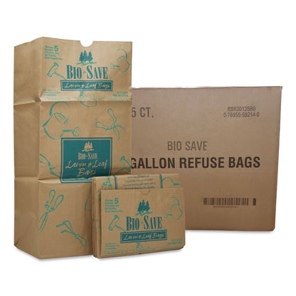 Lawn/Leaf Bags, Self-Standing, Open-Face, 30 gal, 16" x 35", Kraft, 50/Box