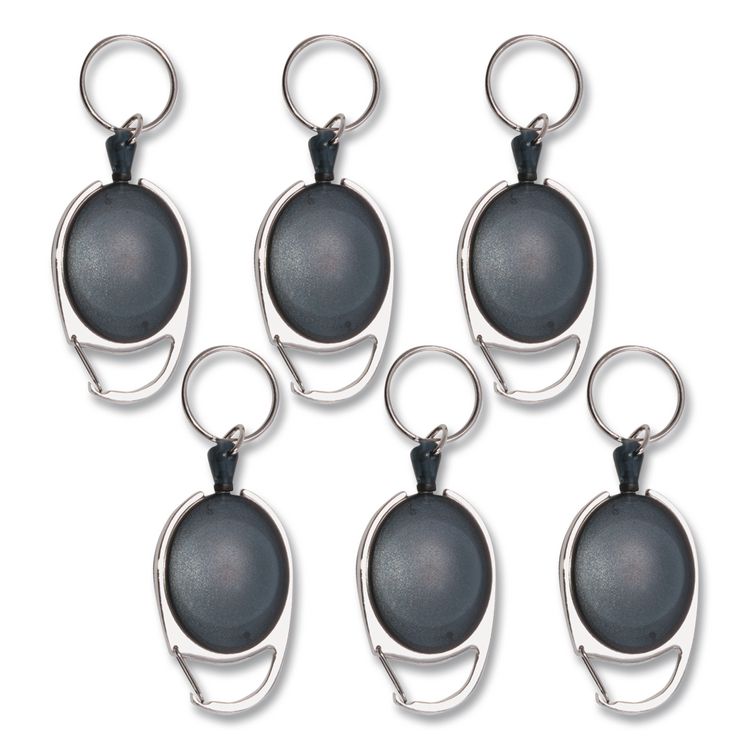 Carabiner-Style Retractable ID Card Reel, 30" Extension, Smoke, 6/Pack