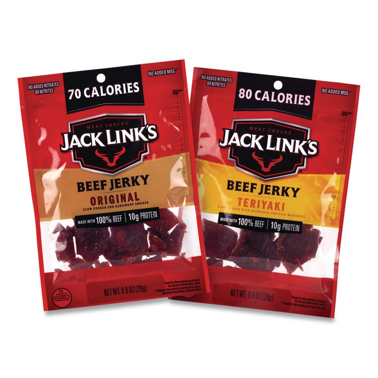 Beef Jerky Variety Pack, Original/Teriyaki, 8.1 oz Bag, 9/Carton