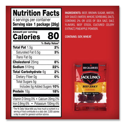 Beef Jerky Variety Pack, Original/Teriyaki, 8.1 oz Bag, 9/Carton