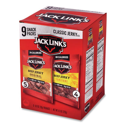 Beef Jerky Variety Pack, Original/Teriyaki, 8.1 oz Bag, 9/Carton