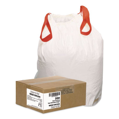 Heavy-Duty Trash Bags, Drawstring, 13 gal, 24.5" x 27.38", White, 50 Bags/Roll, 4 Rolls/Box