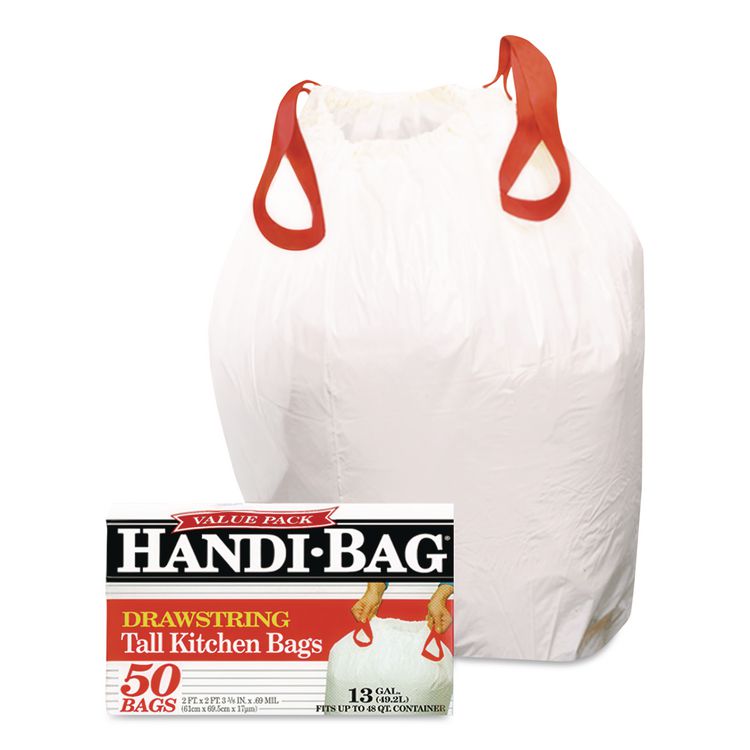 Drawstring Kitchen Bags, 13 gal, 24" x 27.38", White, 50/Box
