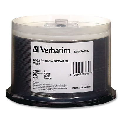 DVD+R Dual Layer Printable Recordable Disc, 8.5 GB, 8x, Spindle, White, 50/Pack