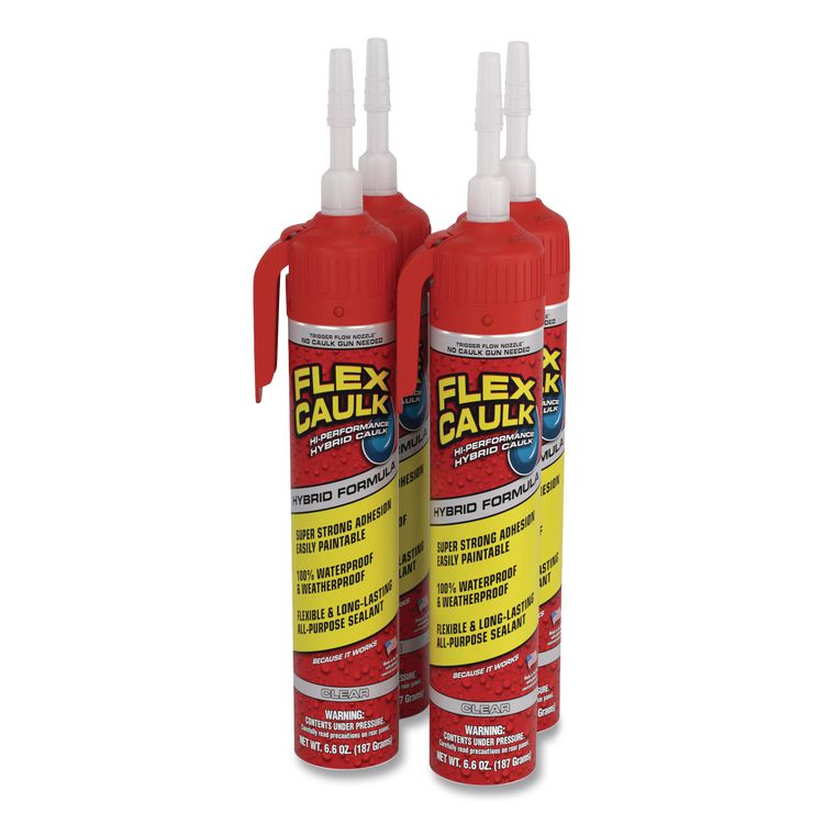 Flex Caulk Hi-Performance Hybrid Caulk, 6.6 oz Aerosol Can, Dries Clear, 4/Carton