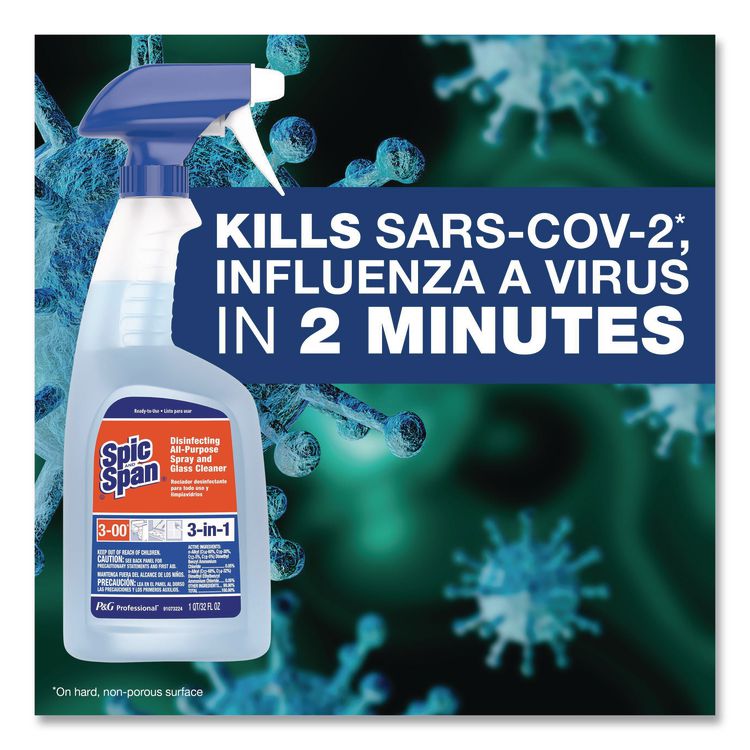 Disinfecting All-Purpose Spray and Glass Cleaner, Fresh Scent, 32 oz Bottles, 8 Bottles and 2 Trigger Sprayers/Carton