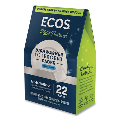 Dishwasher Detergent Packs, Free and Clear Scent, 16.4 oz Pack, 22 Pods/Pack, 6 Packs/Carton