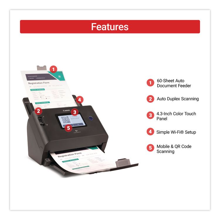 imageFORMULA DR-S350NW, 600 dpi Optical Resolution, 60-Sheet Auto Document Feeder