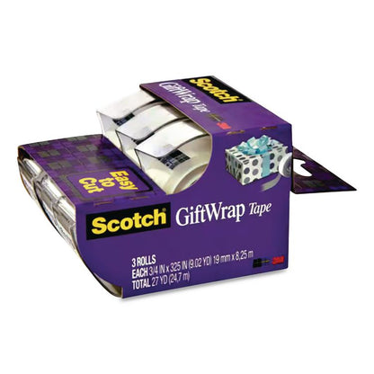 Gift Wrap Tape with Dispenser, 1" Core, 0.75" x 300", Transparent, 3/Pack