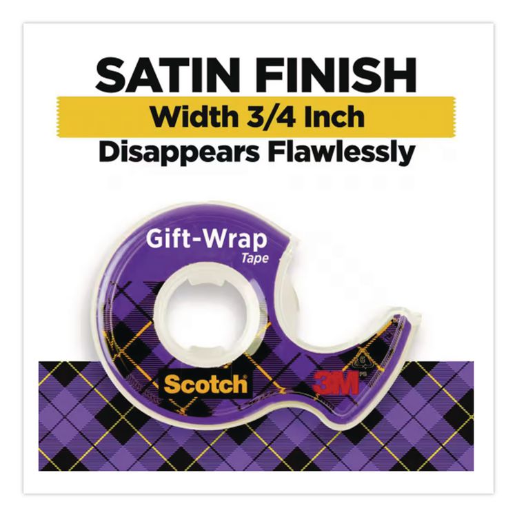 Gift Wrap Tape with Dispenser, 1" Core, 0.75" x 300", Transparent, 3/Pack