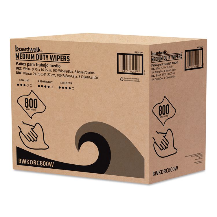 DRC Wipers, 1-Ply, 9.75 x 16.25, White, 100/Box, 8 Boxes/Carton