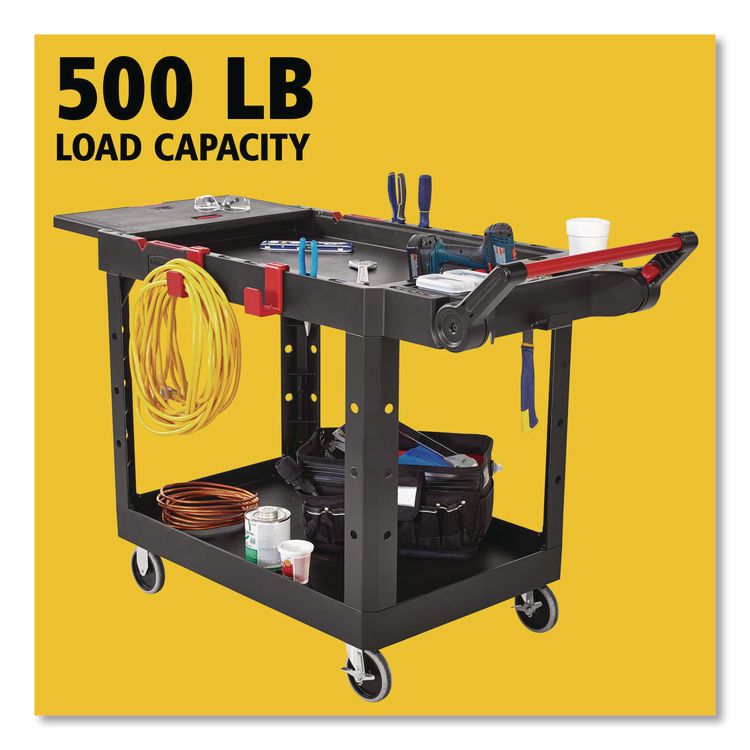 Heavy Duty Adaptable Utility Cart, Plastic, 2 Shelves, 500 lb Capacity, 25.2" x 51.5" x 36", Black