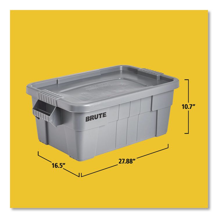 BRUTE Tote with Lid, 14 gal, 27.5" x 16.75" x 10.75", Gray