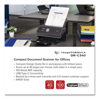 imageFORMULA DR-C340, 600 dpi Optical Resolution, 100-Sheet Duplex Auto Document Feeder