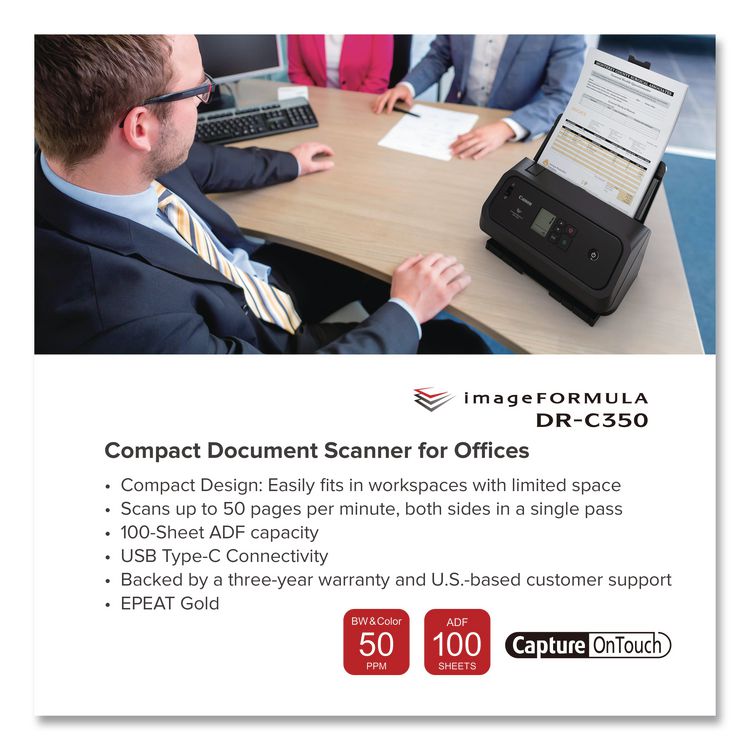 imageFORMULA DR-C350, 600 dpi Optical Resolution, 100-Sheet Duplex Auto Document Feeder
