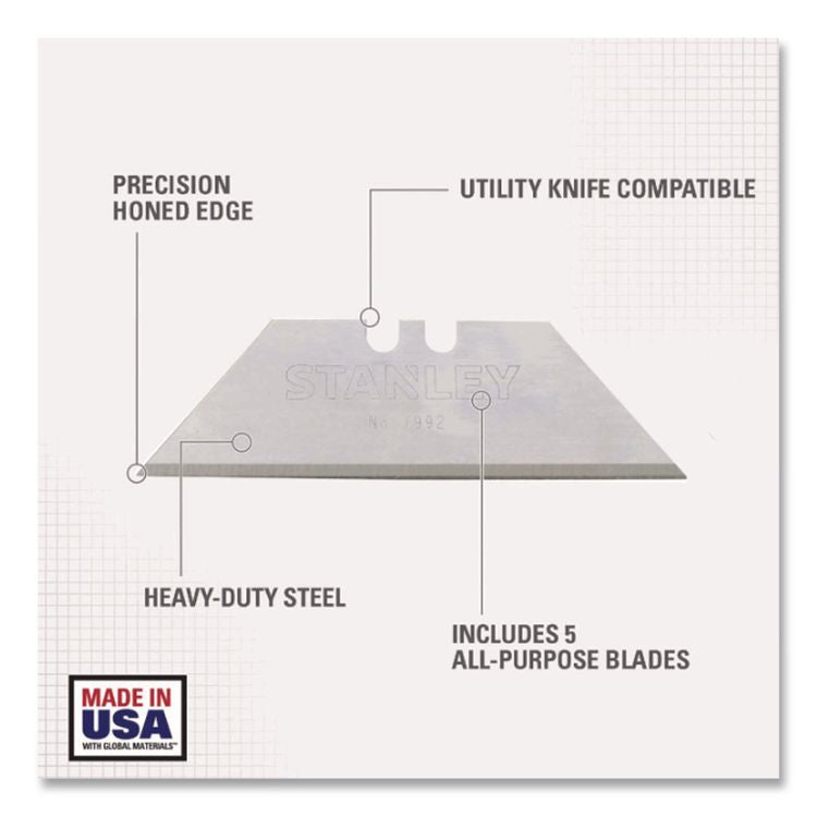 Heavy-Duty Utility Knife Replacement Blade, 5/Pack