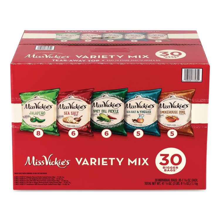 Kettle Cooked Chips Variety Mix, Four Assorted Flavors, 1.38 oz Bags, 30 Bags/Carton