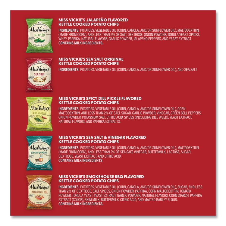 Kettle Cooked Chips Variety Mix, Four Assorted Flavors, 1.38 oz Bags, 30 Bags/Carton