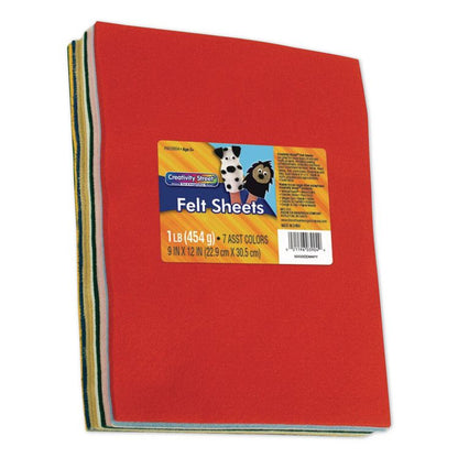 One Pound Felt Sheet Pack, Rectangular, 9 x 12, Assorted Colors, 30/Pack