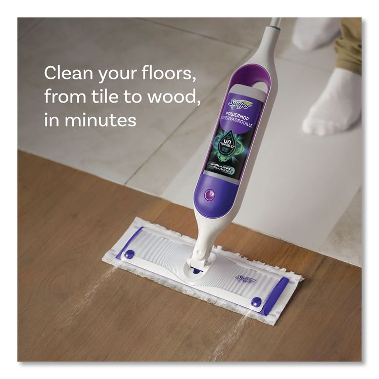 PowerMop Starter Kit, 15.4 x 5.3 White/Purple Cloth Head, 26" Silver Aluminum Handle
