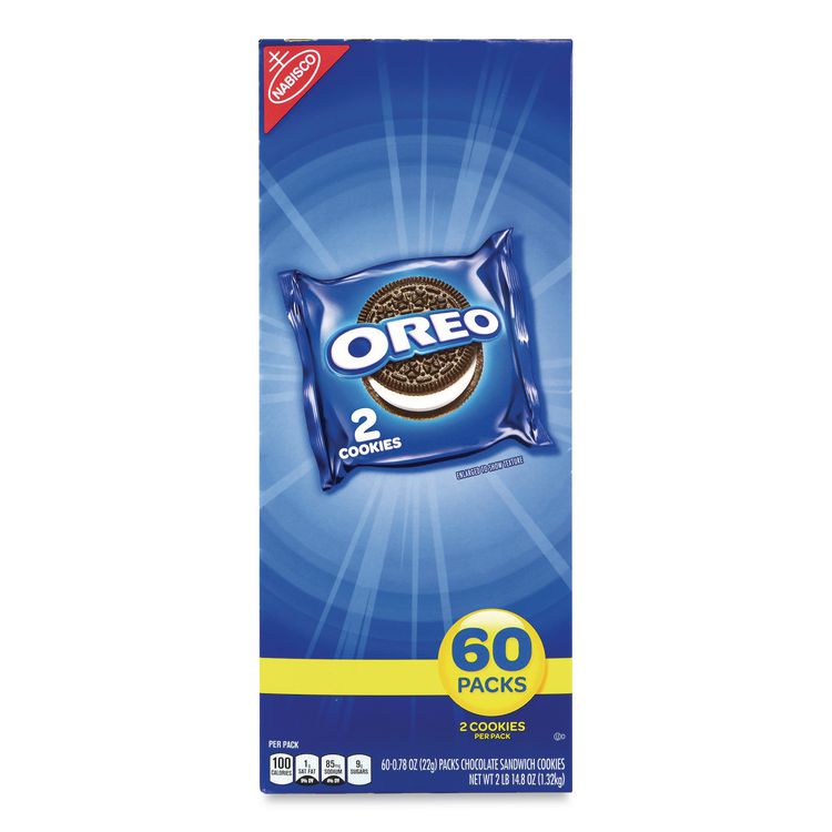 Oreo Chocolate Sandwich Cookies, Chocolate, 2 Cookies/Packet, 60 Packets/Box, 2 Boxes/Carton