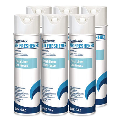Aerosol Air Freshener, Fresh Linen, 10 oz Aerosol Spray, 6/Carton