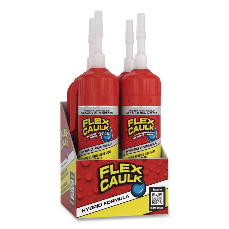 Flex Caulk Hi-Performance Hybrid Caulk, 4.6 oz Aerosol Can, Dries White, 4/Carton