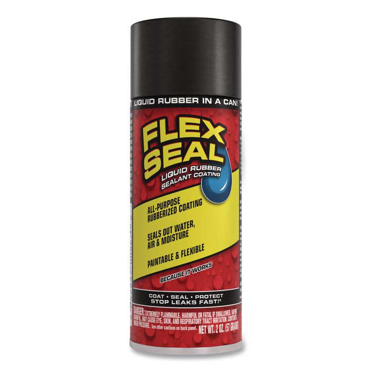 Flex Seal Liquid Rubber Sealant Coating Aerosol, 2 oz Aerosol Can, Dries Black, 12/Carton