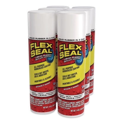 Flex Seal Liquid Rubber Sealant Coating Aerosol, 14 oz Aerosol Can, Dries White, 6/Carton