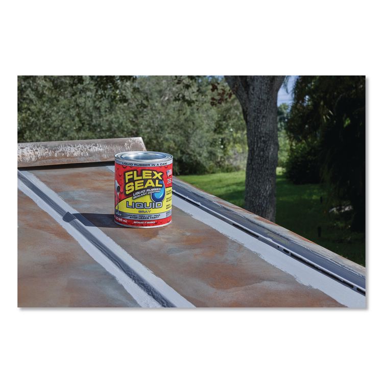 Flex Seal Liquid Rubber Sealant Coating Liquid, 32 oz Can, Dries Gray, 6/Carton
