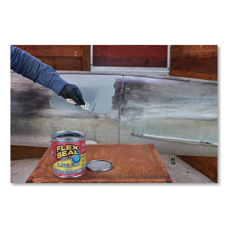 Flex Seal Liquid Rubber Sealant Coating Liquid, 32 oz Can, Dries Gray, 6/Carton