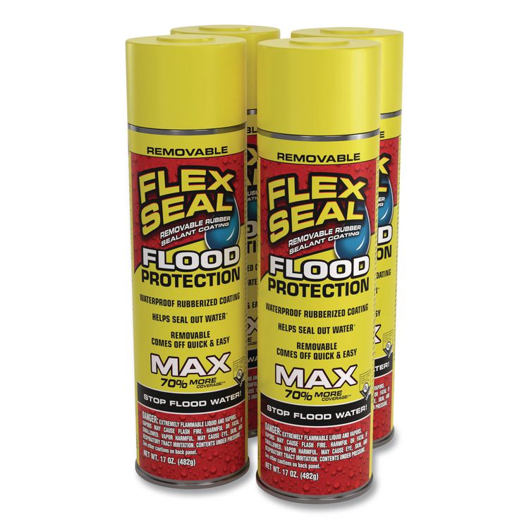 Removable Rubber Sealant Coating Flood Protection Spray, 17 oz Aerosol Can, Dries Yellow, 4/Carton