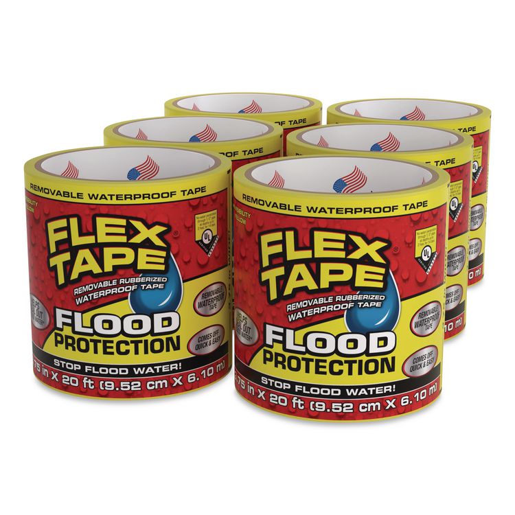 Flex Tape Removable Rubberized Waterproof Flood Protection Tape, 3.75" x 20 ft, Yellow, 6/Carton
