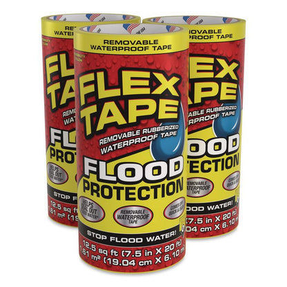 Flex Tape Removable Rubberized Waterproof Flood Protection Tape, 7.5" x 20 ft, Yellow, 3/Carton
