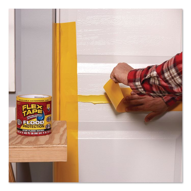 Flex Tape Removable Rubberized Waterproof Flood Protection Tape, 3.75" x 50 ft, Yellow, 4/Carton