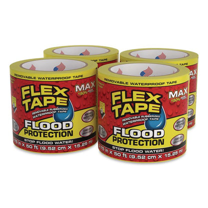Flex Tape Removable Rubberized Waterproof Flood Protection Tape, 3.75" x 50 ft, Yellow, 4/Carton
