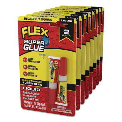 Flex Super Glue, Precision Tip, Liquid, 0.1 oz, Dries Clear, 2/Pack, 8/Carton