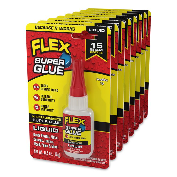 Flex Super Glue, Precision Tip, Liquid, 0.5 oz, Dries Clear, 8/Carton