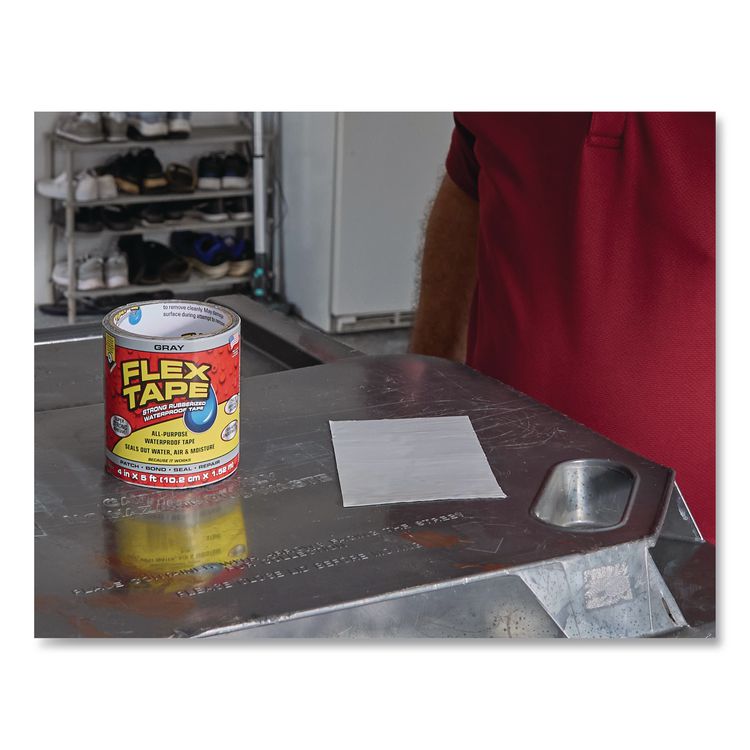 Flex Tape Strong Rubberized Waterproof Tape, 4" Core, 39 mil Thick, 4" x 5 ft, Gray, 4/Carton