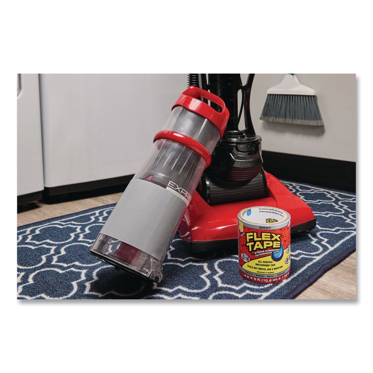 Flex Tape Strong Rubberized Waterproof Tape, 4" Core, 39 mil Thick, 4" x 5 ft, Gray, 4/Carton