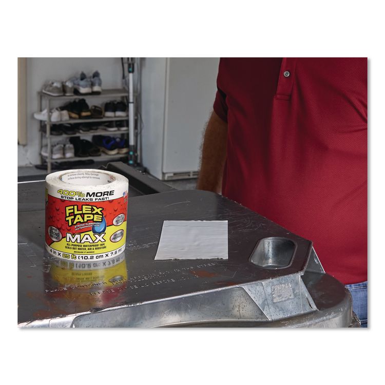 MAX Strong Rubberized Waterproof Tape, 4" Core, 39 mils Thick, 4" x 25 ft, White, 3/Carton