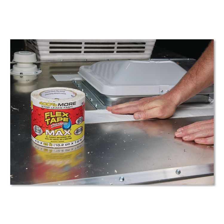 MAX Strong Rubberized Waterproof Tape, 4" Core, 39 mils Thick, 4" x 25 ft, White, 3/Carton