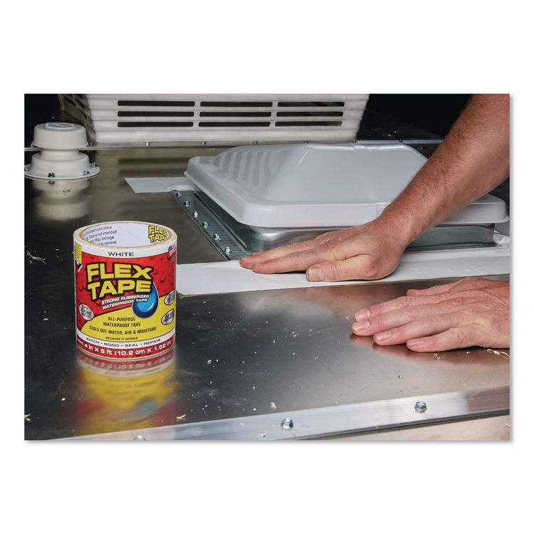 Flex Tape Strong Rubberized Waterproof Tape, 4" Core, 39 mil Thick, 4" x 5 ft, White, 4/Carton