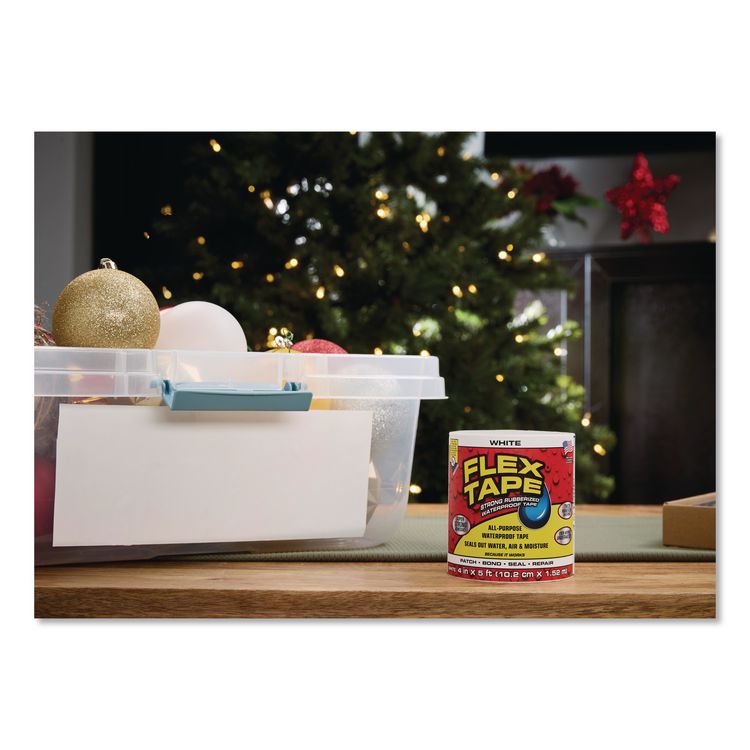 Flex Tape Strong Rubberized Waterproof Tape, 4" Core, 39 mil Thick, 4" x 5 ft, White, 4/Carton