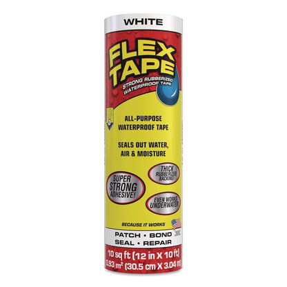 Flex Tape Strong Rubberized Waterproof Tape, 4" Core, 39 mil Thick, 12" x 10 ft, White, 4/Carton