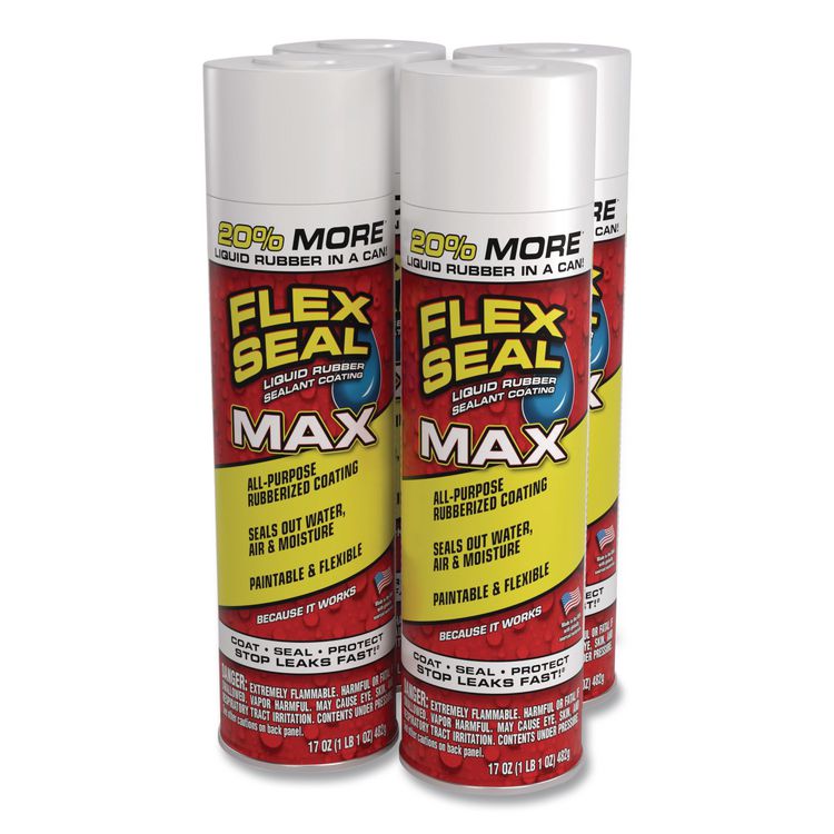 Flex Seal Liquid Rubber Sealant Coating MAX Aerosol, 17 oz Aerosol Can, Dries Clear, 4/Carton