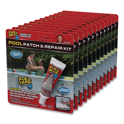 Pool Patch and Repair Kit, Flex Glue Mini Clear 0.6 oz Tube and (2) Flex Tape Mini Clear Patches 3" x 4", 12/Carton