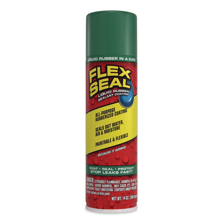 Flex Seal Liquid Rubber Sealant Coating Aerosol, 14 oz Aerosol Can, Dries Green, 6/Carton