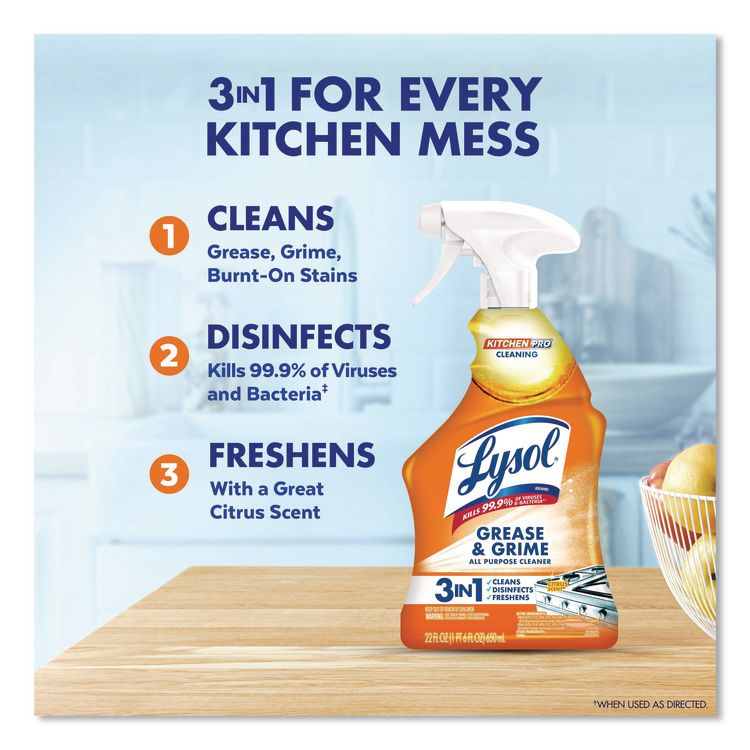 Kitchen Pro Antibacterial Cleaner, 22 oz Spray Bottle, 9/Carton