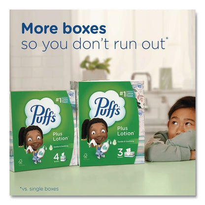 Plus Lotion Facial Tissue, 2-Ply, White, 124 Sheets/Box, 3 Box/Pack, 8 Packs/Carton
